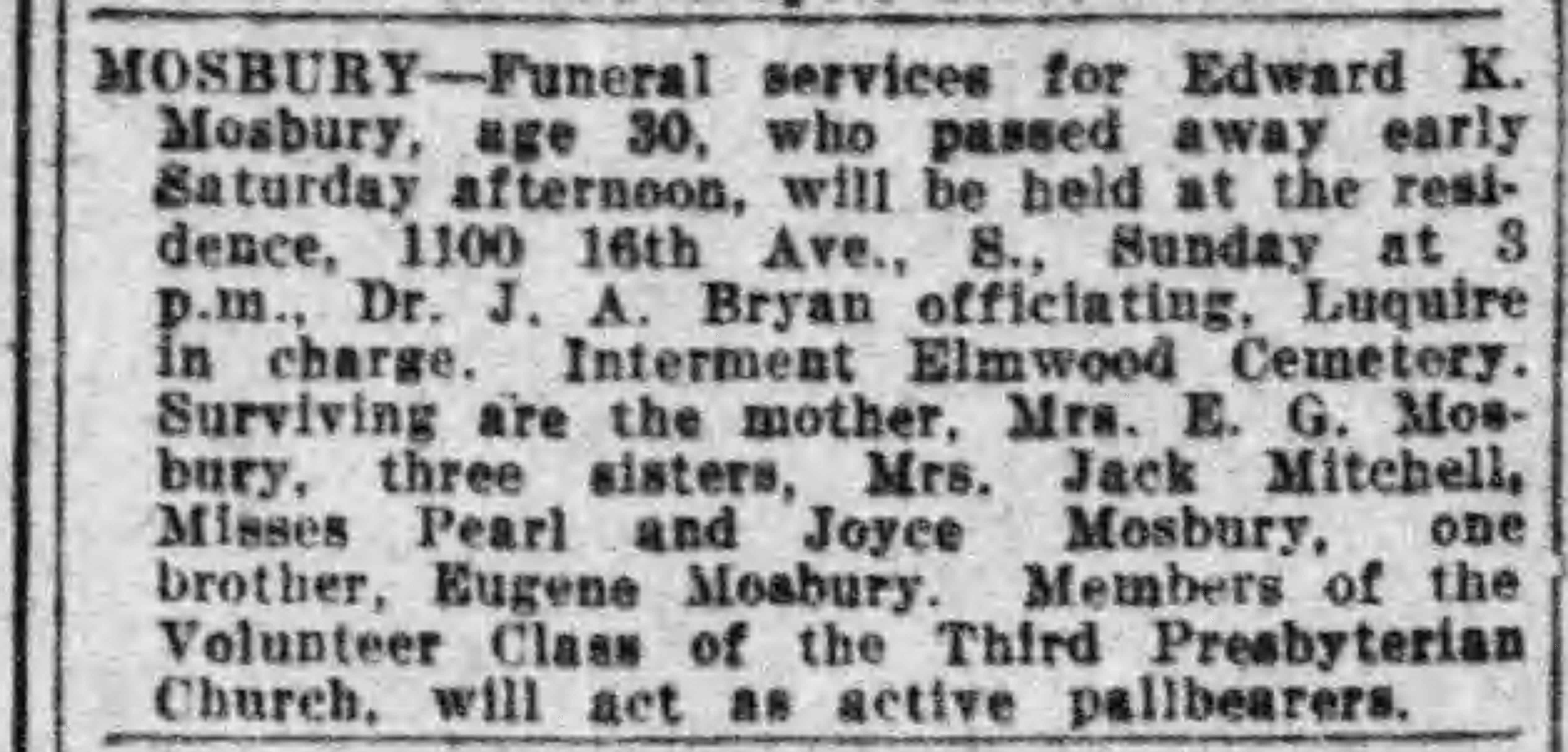 Edward K. Mosbury obituary